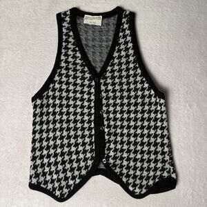 Vtg Black White Houndstooth Pullover Sweater Vest Cropped XS Petite Preppy Edgy